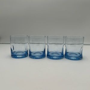 Pinched Dimpled Tumblers Drinking Glass Ice Blue Vintage Blown - set of 4